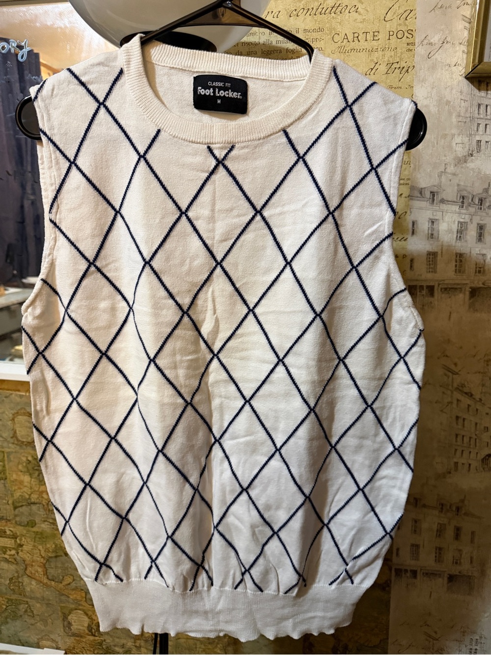 Foot Locker White Argyle Knit Sweater Tank